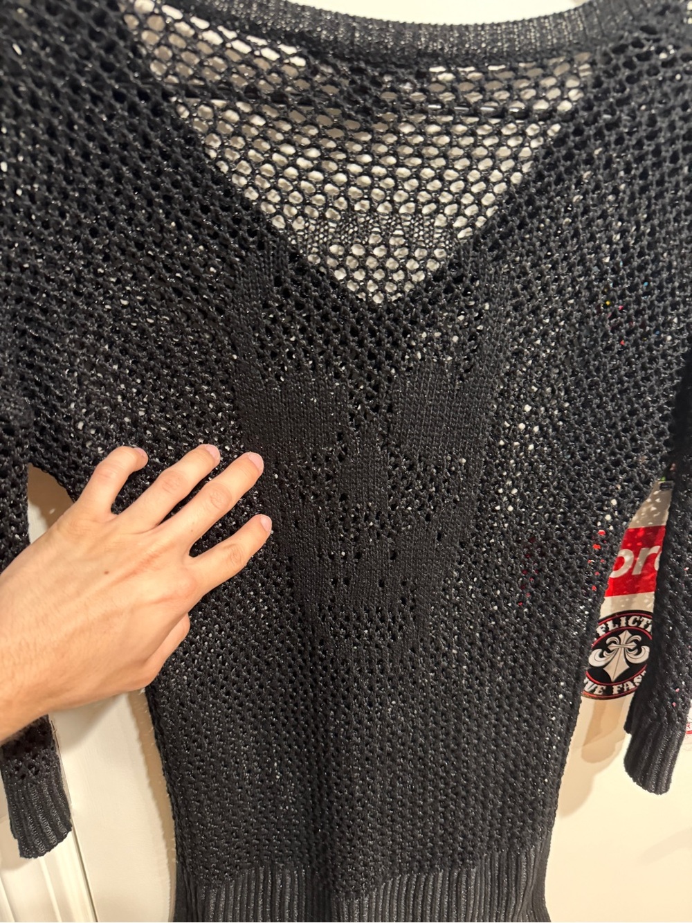 Vintage Rock & Republic Skull Open Knit Sweater Y2K Grunge Distressed